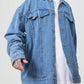 Manfinity EMRG Men's Light Blue Oversized Denim Jacket With Frayed Patches And Drop Shoulders