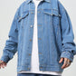 Manfinity EMRG Men's Light Blue Oversized Denim Jacket With Frayed Patches And Drop Shoulders