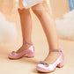 Girls Dress Shoes Low Heel Rhinestones Ankle Strap Princess  Shoes Bow Flower Party Wedding School Pump For Toddler Little Big Kid