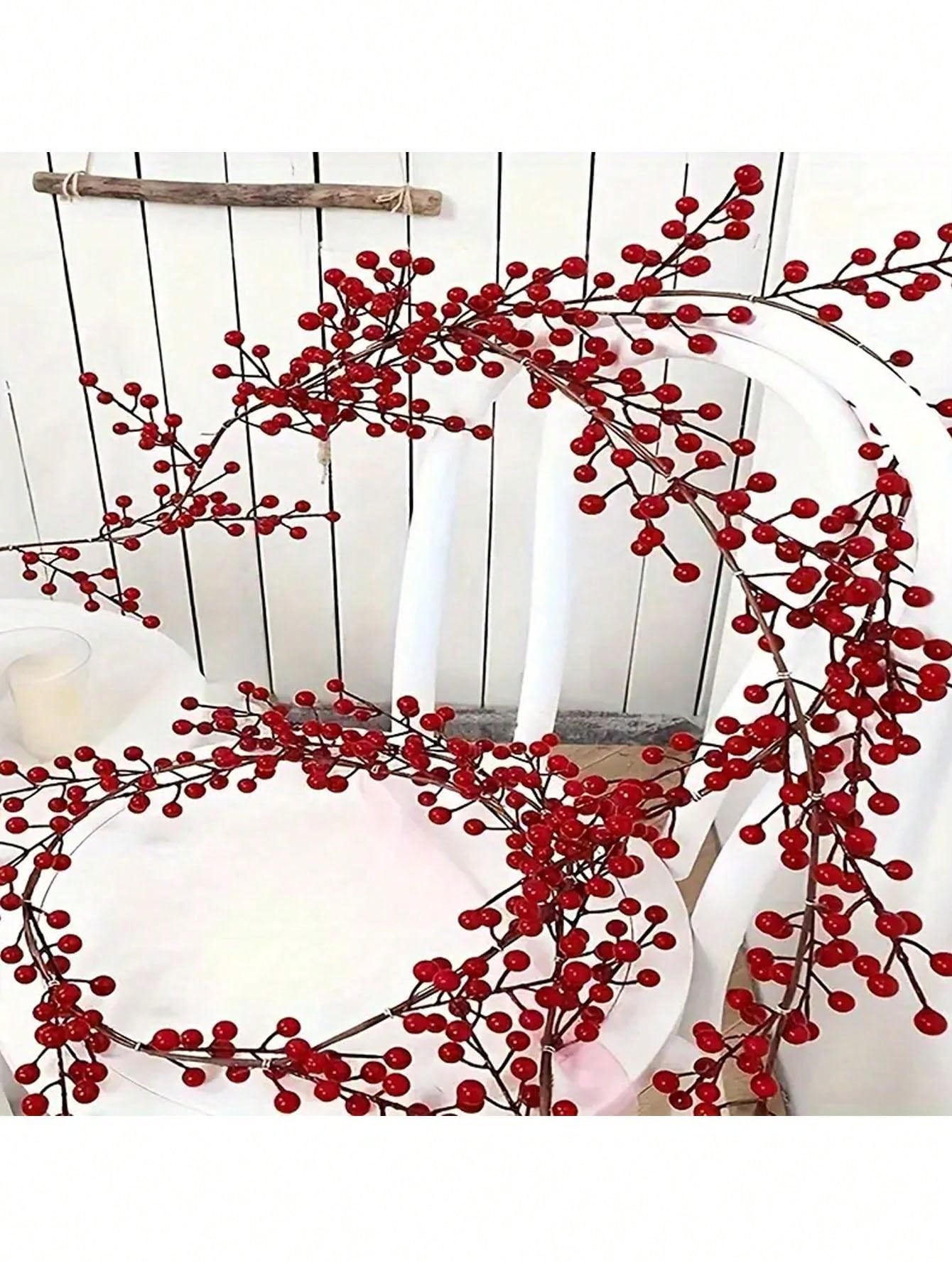 1pc Red Berry Garland Christmas Decoration, Artificial Cranberry Vine - Plastic Holly Hanging Decor, Suitable For Home, Wedding, Christmas - Versatile Artificial Berry Wreath, For Table, New Year Celebration, Engagement Party Decoration