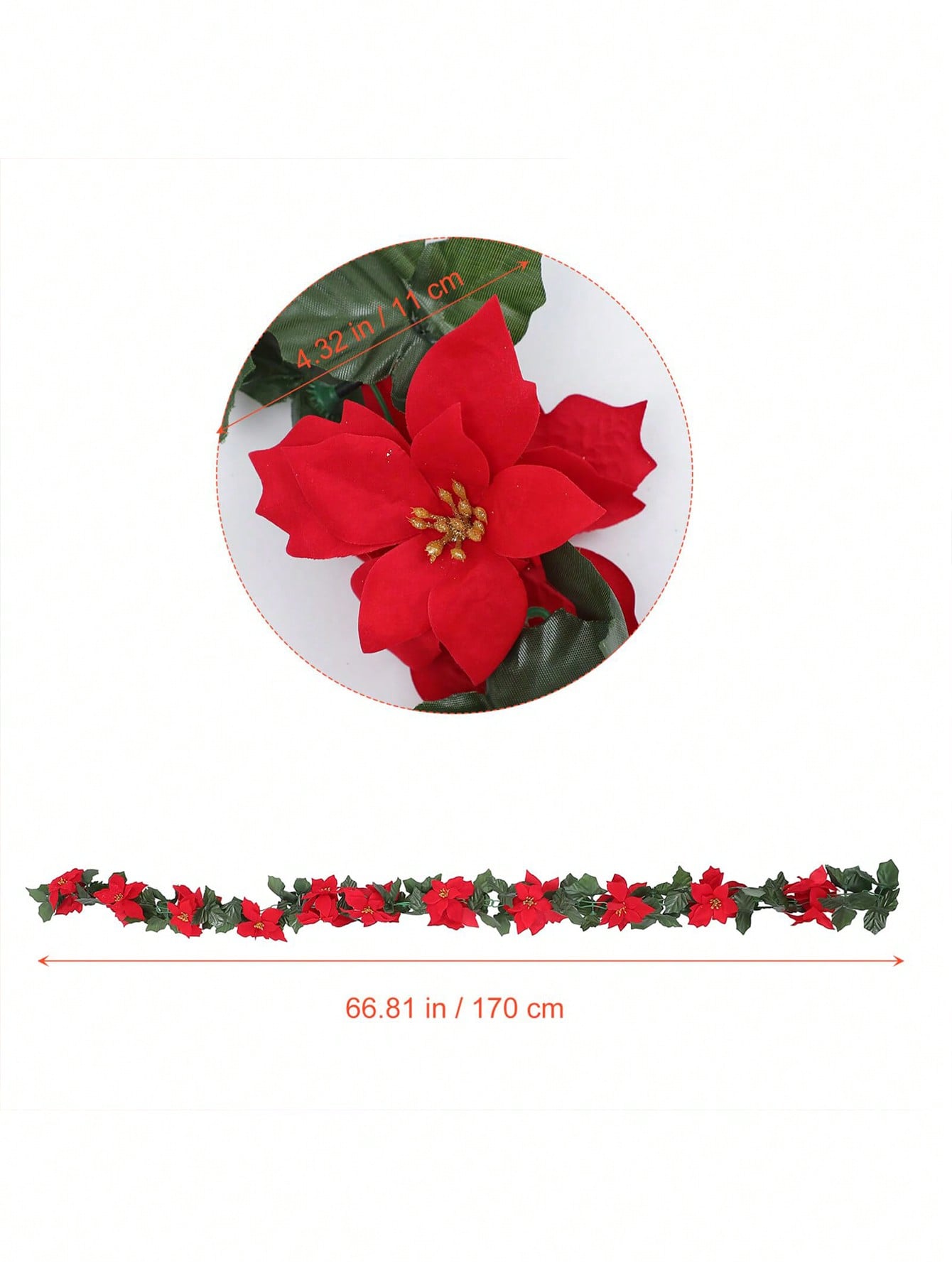 1pc Christmas Garland Decoration, Artificial Red Christmas Flower Garland, Christmas Holiday Fireplace Decor, Christmas Wreath Hanging Decor With Green Leaves For Fireplace, Stairs, Door Holiday Decoration,Christmas