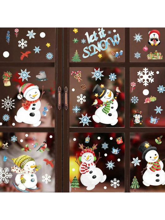 8 Sheets/Set Christmas Snowman Static Stickers Party Decoration Window Stickers,Christmas