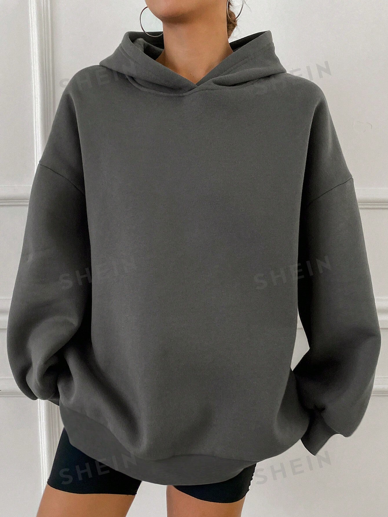 DAZY 1pc Hooded Casual Fleece Lined Solid Color Unisex Loose Sweatshirt