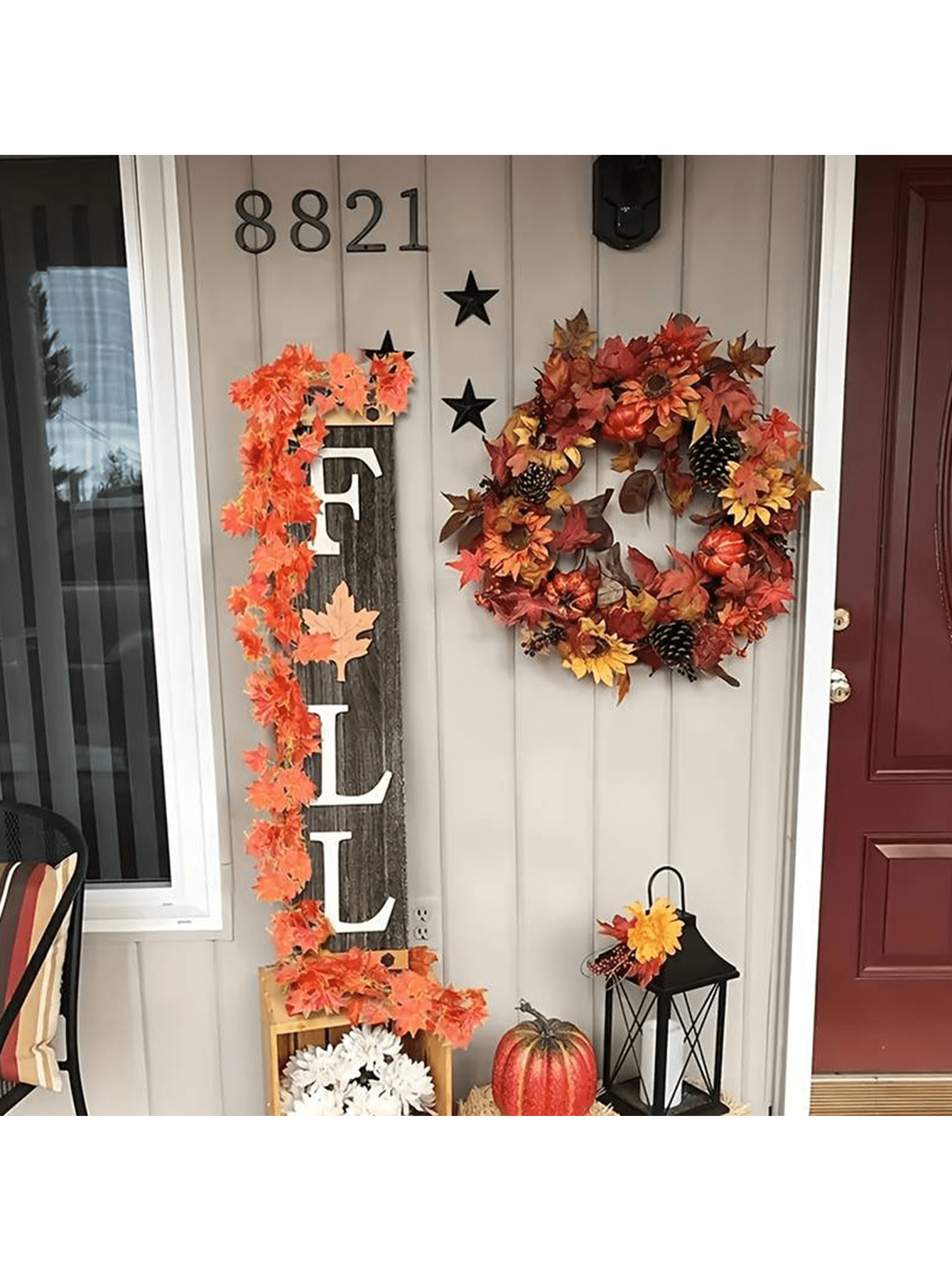 1pc Imitation Fall Fake Maple Leaf Wreath Thanksgiving Autumn Wreath, Wedding Decorations And Harvest Day Halloween Decorations, Hanging Vine Wreath Plant Decorations, Halloween Party Decoration Supplies, Thanksgiving Decorations Fall Autumn,Christmas