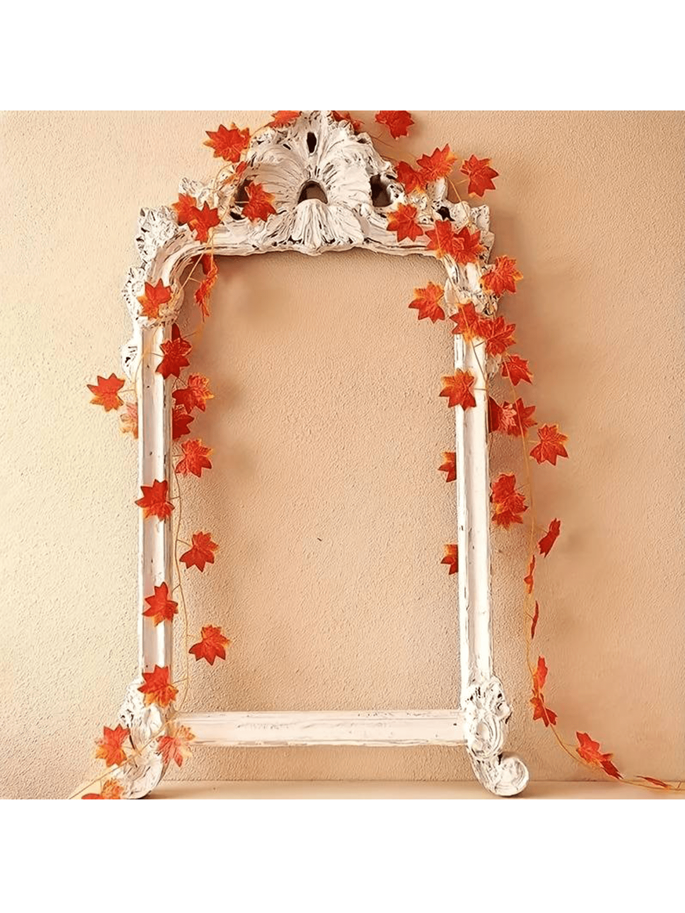 1pc Imitation Fall Fake Maple Leaf Wreath Thanksgiving Autumn Wreath, Wedding Decorations And Harvest Day Halloween Decorations, Hanging Vine Wreath Plant Decorations, Halloween Party Decoration Supplies, Thanksgiving Decorations Fall Autumn,Christmas