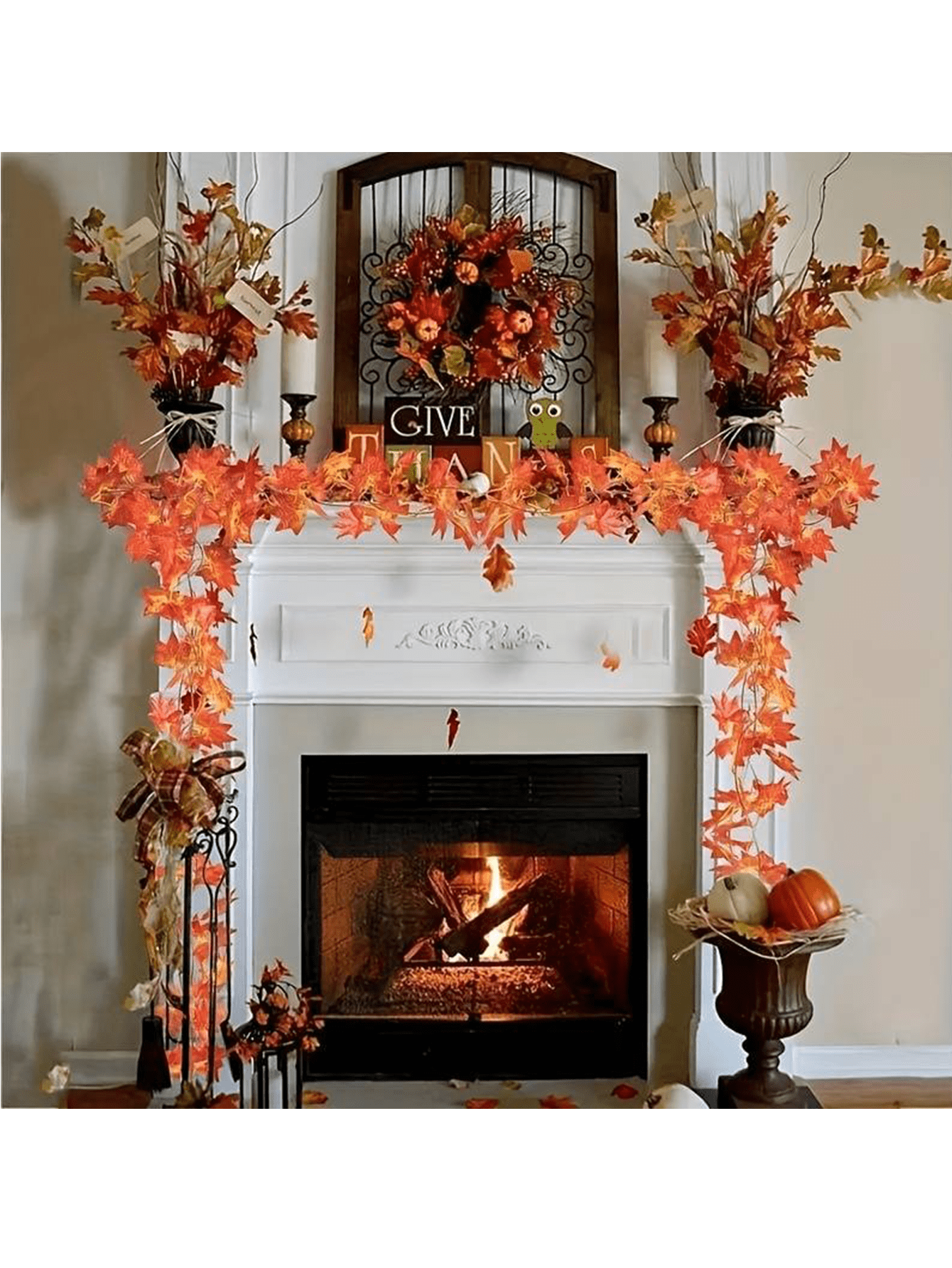 1pc Imitation Fall Fake Maple Leaf Wreath Thanksgiving Autumn Wreath, Wedding Decorations And Harvest Day Halloween Decorations, Hanging Vine Wreath Plant Decorations, Halloween Party Decoration Supplies, Thanksgiving Decorations Fall Autumn,Christmas