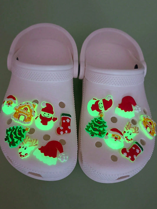 7pcs Luminous Shoe Charms For Christmas Gifts, Glow In The Dark Santa Claus Shoe Accessories