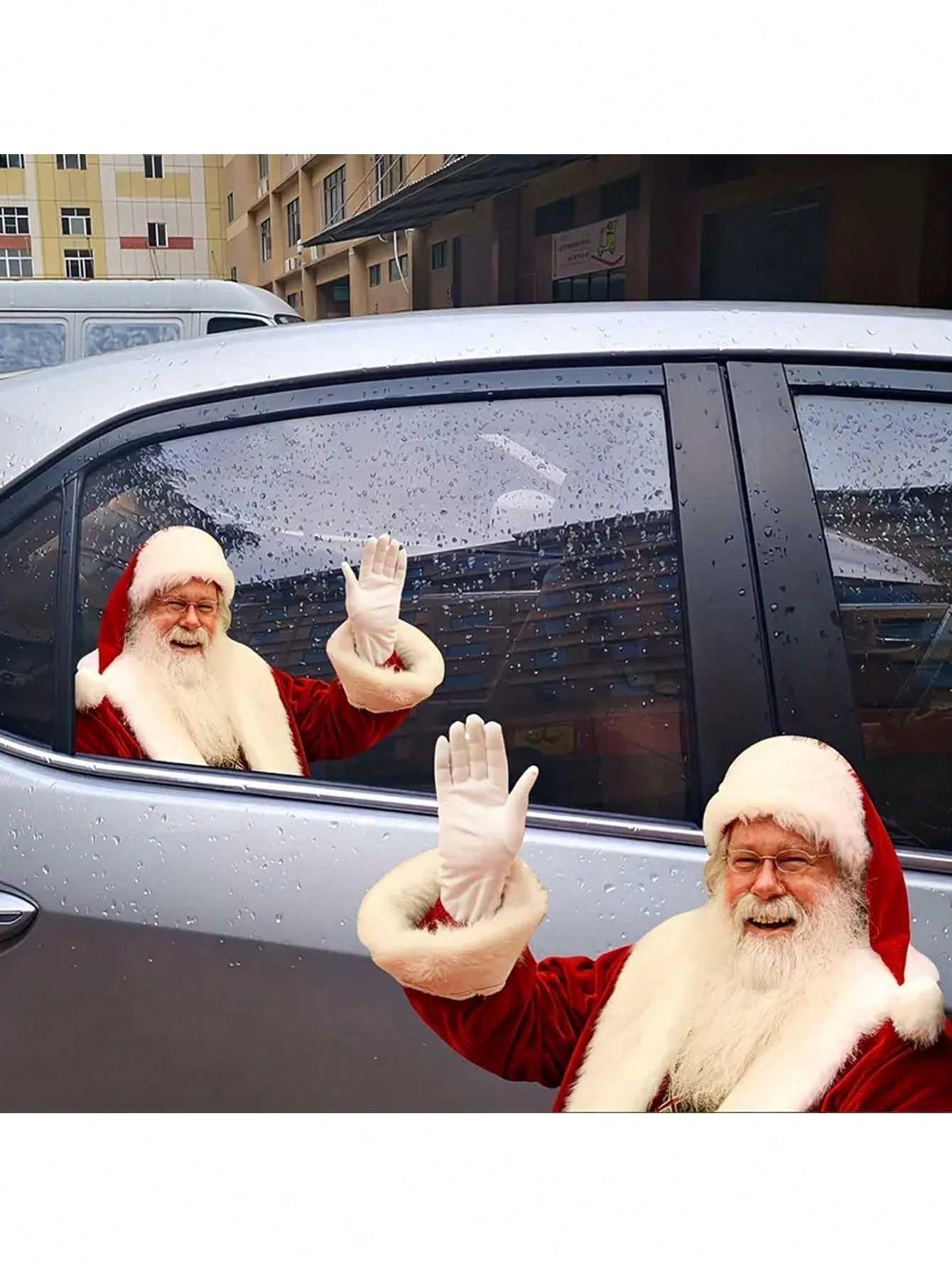 1pc Waterproof Realistic Santa Claus Stickers Christmas Car Window Glass Decal Decoration Ride With Santa Funny Christmas Window Clings,Christmas