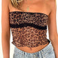 EZwear Women's Sexy Leopard Lace Mesh Printed Sheer Top