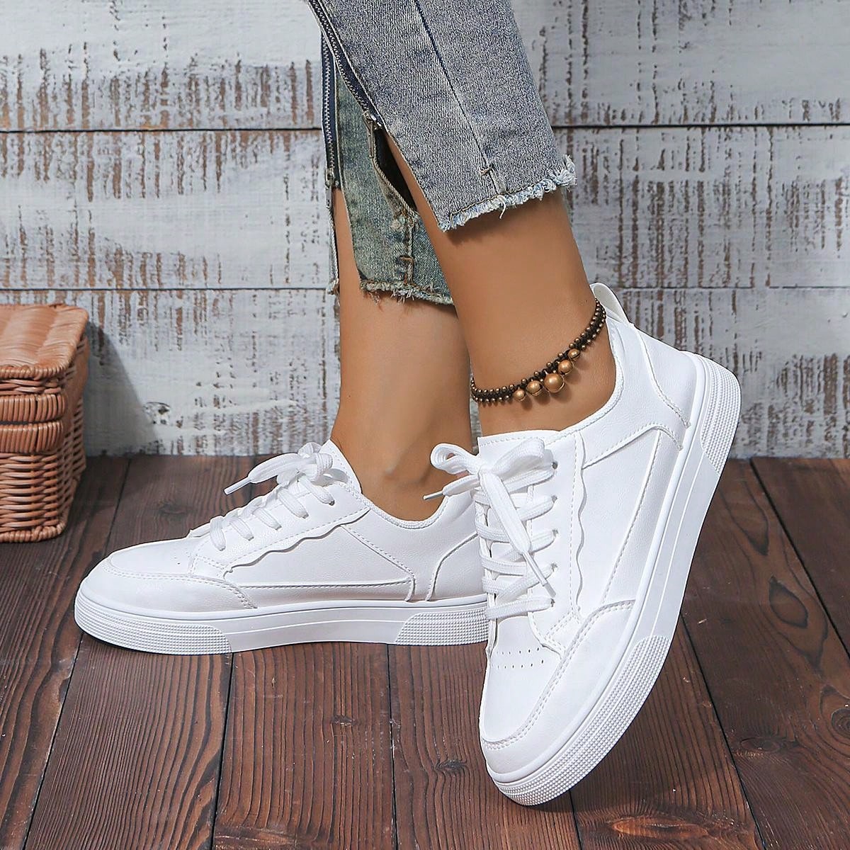 Women White Sneakers Spring Autumn Sport Running Shoes Casual Lace Up Flat Skid-Proof Shoes