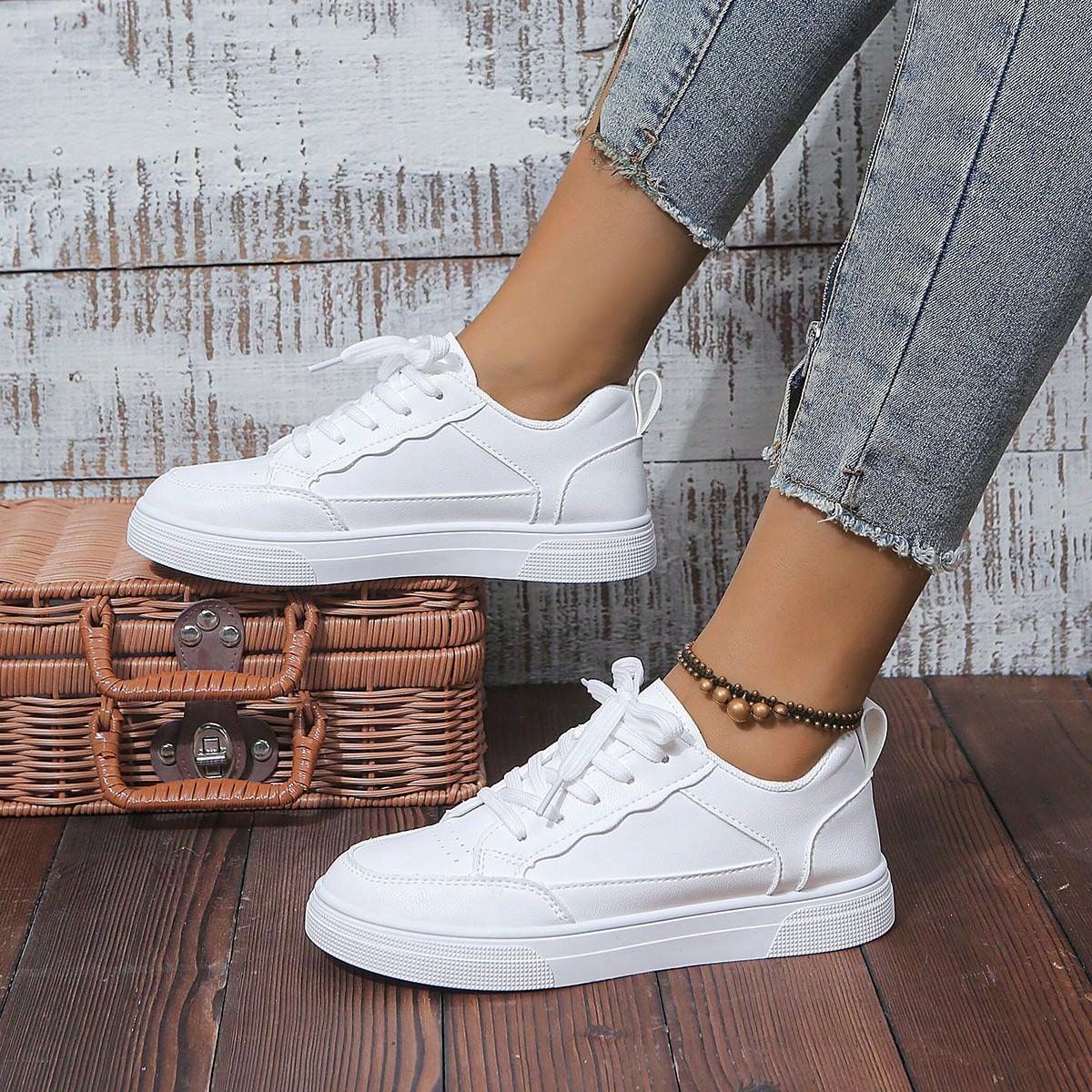 Women White Sneakers Spring Autumn Sport Running Shoes Casual Lace Up Flat Skid-Proof Shoes