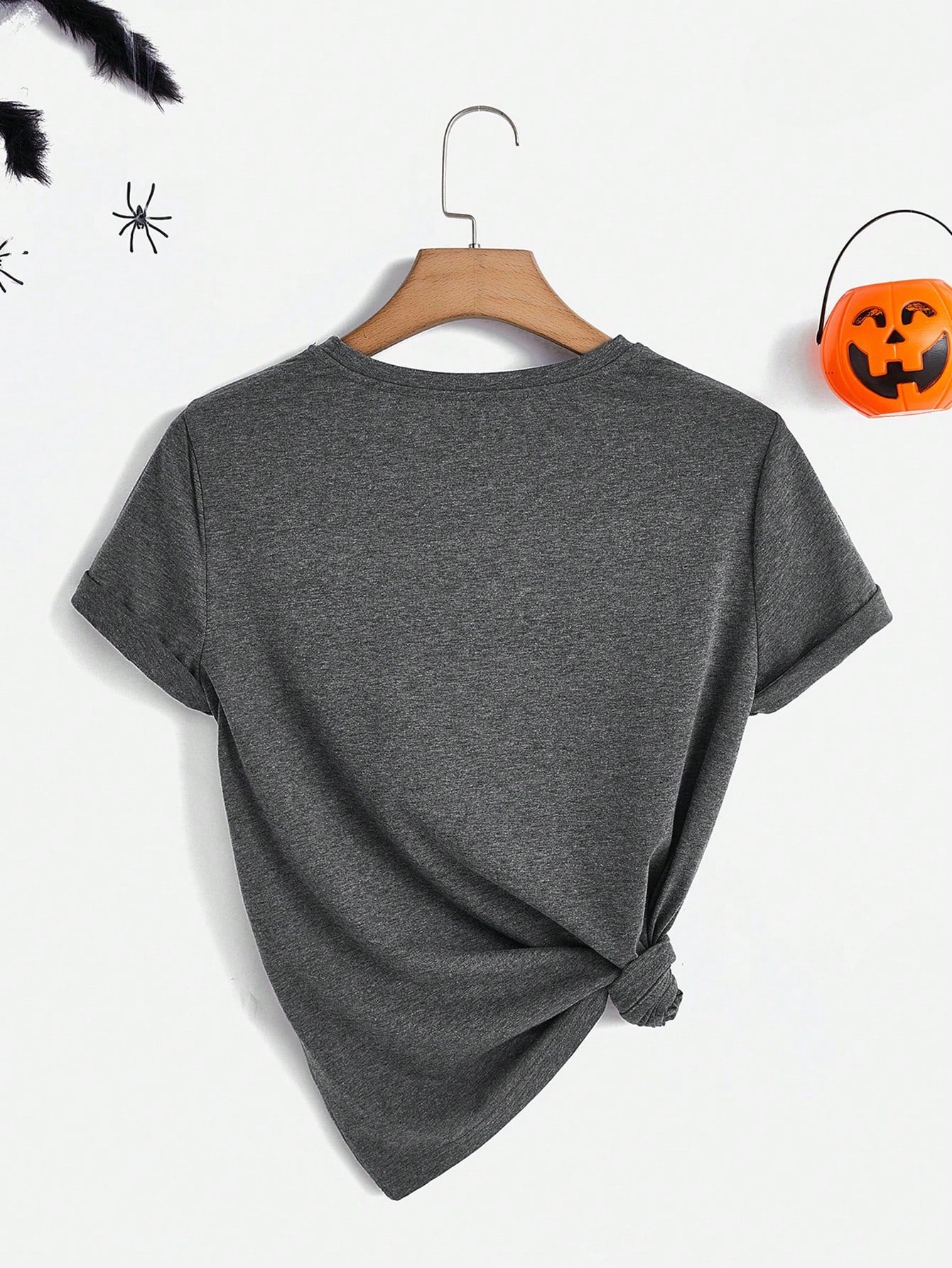 LUNE Casual Minimalist Halloween Skull Graphic Round Neck Short Sleeve Loose Fit T-Shirt For Women, Suitable For Summer, Cotton Blend