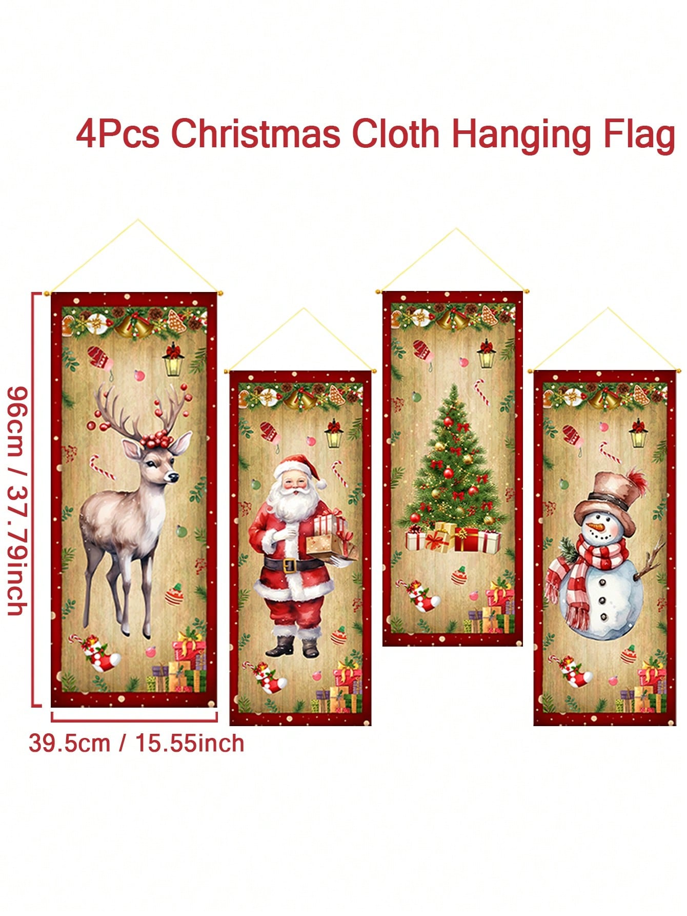 4Pcs Christmas Retro Cloth Hanging Flag,Quilted Wall Hanging,Elk Santa Claus Christmas Tree Snowman Pattern,Christmas Decorations,Indoor/Outdoor Home Decor,Xmas Party Decor Party Supplies,Merry Christmas,2025 New Year Decor,Christmas