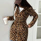 EZwear Zippered Hooded Leopard Print Flannel Coat