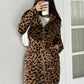 EZwear Zippered Hooded Leopard Print Flannel Coat