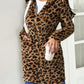 EZwear Zippered Hooded Leopard Print Flannel Coat