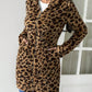 EZwear Zippered Hooded Leopard Print Flannel Coat