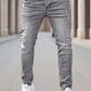 Men's Fashionable Distressed Patch Skinny Jeans, Trendy Denim Pants