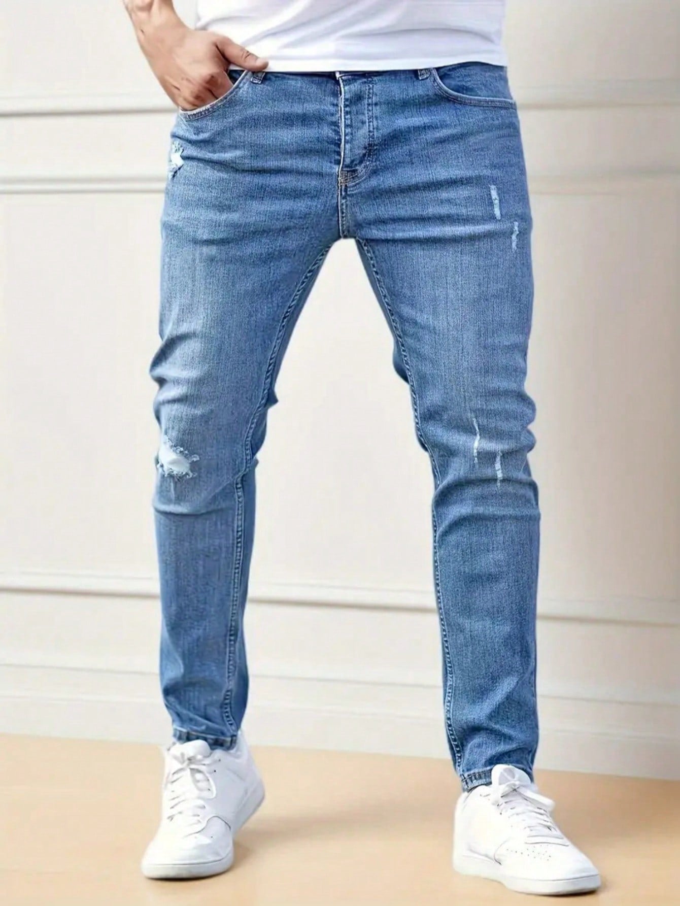 Men's Skinny Distressed Jeans, Stretch Casual Slim Fit Pants