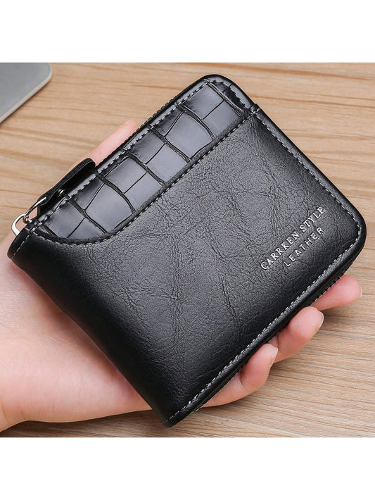 1pc New Men's Wallet, Crocodile Print PU Leather, Multi-Function Zipper, Fashionable Casual Short Wallet, Suitable For Youth, Student, Travel, All-Match Card Holder