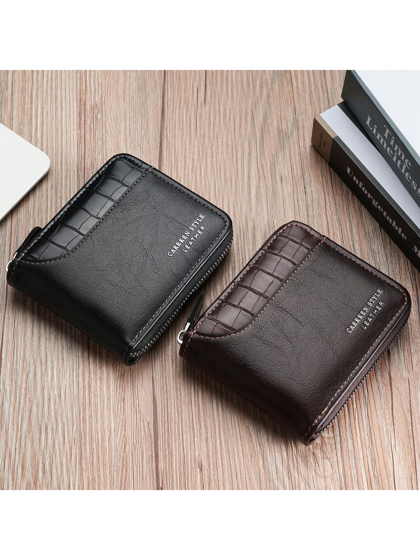 1pc New Men's Wallet, Crocodile Print PU Leather, Multi-Function Zipper, Fashionable Casual Short Wallet, Suitable For Youth, Student, Travel, All-Match Card Holder