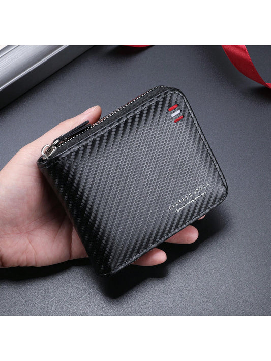 1pc New Fashionable Carbon Fiber Wallet, Casual Men's Multi-Functional Wallet, Young Student's Multi-Slot Card Holder, Versatile Gift For Men