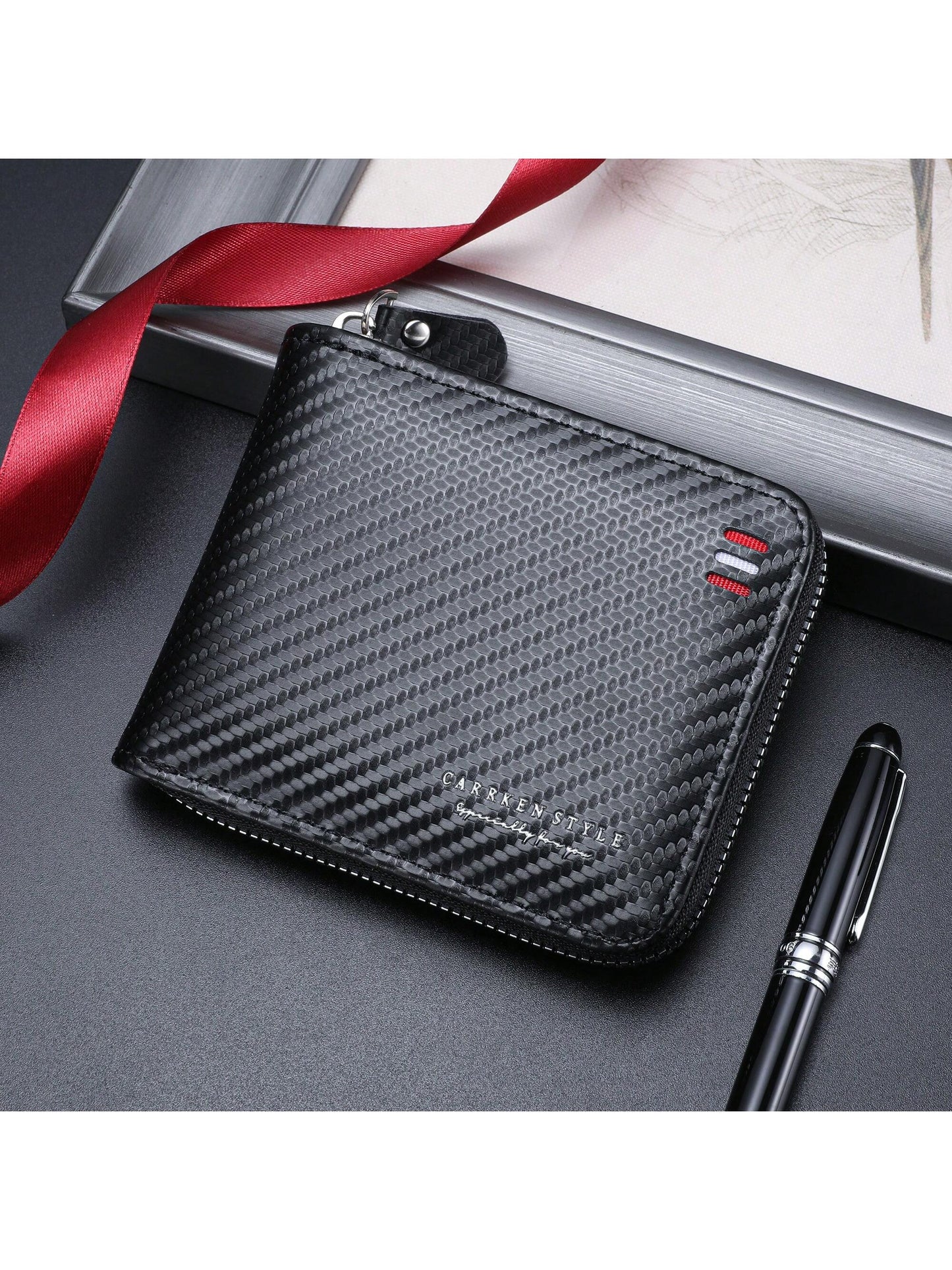 1pc New Fashionable Carbon Fiber Wallet, Casual Men's Multi-Functional Wallet, Young Student's Multi-Slot Card Holder, Versatile Gift For Men