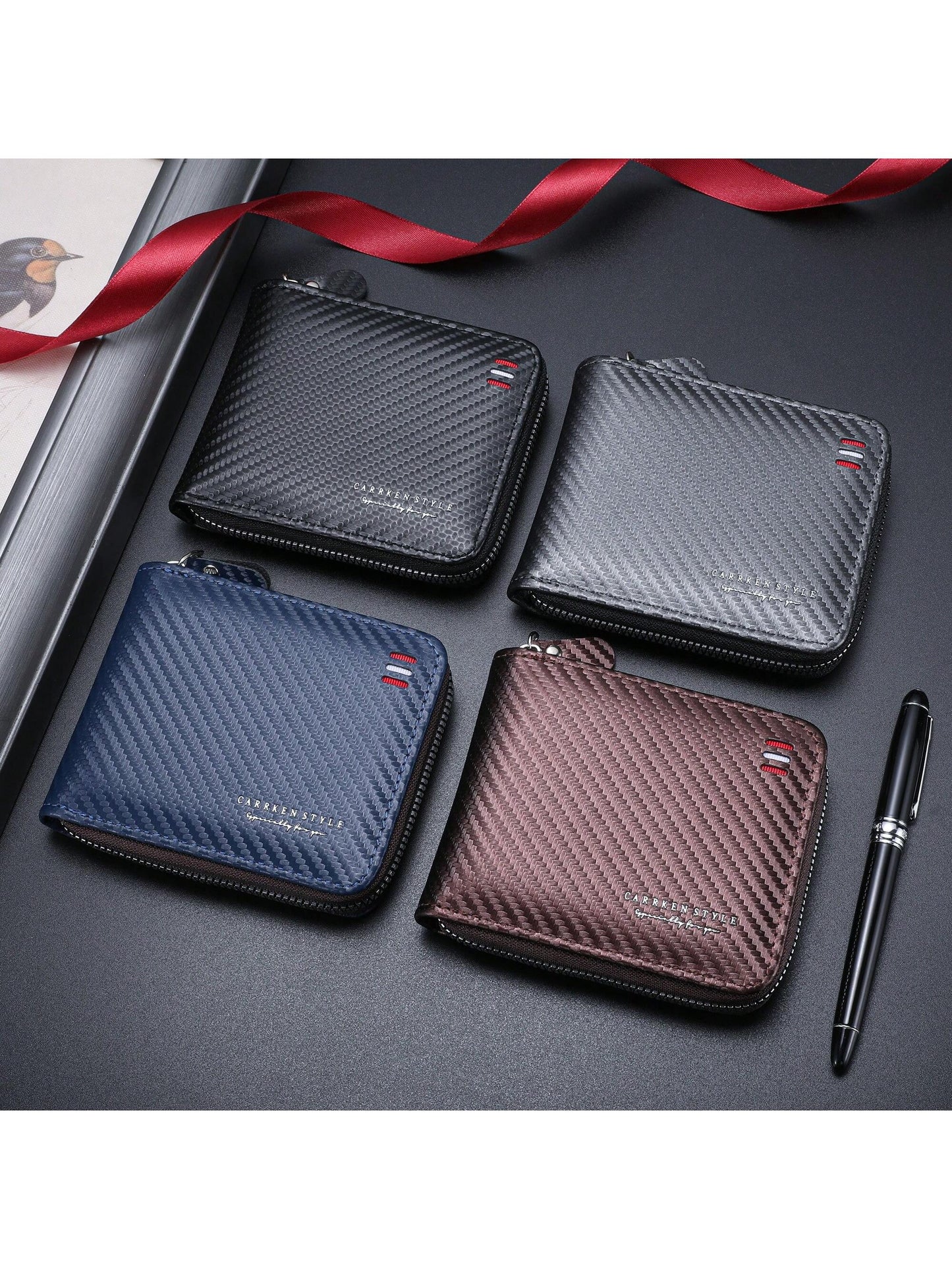 1pc New Fashionable Carbon Fiber Wallet, Casual Men's Multi-Functional Wallet, Young Student's Multi-Slot Card Holder, Versatile Gift For Men