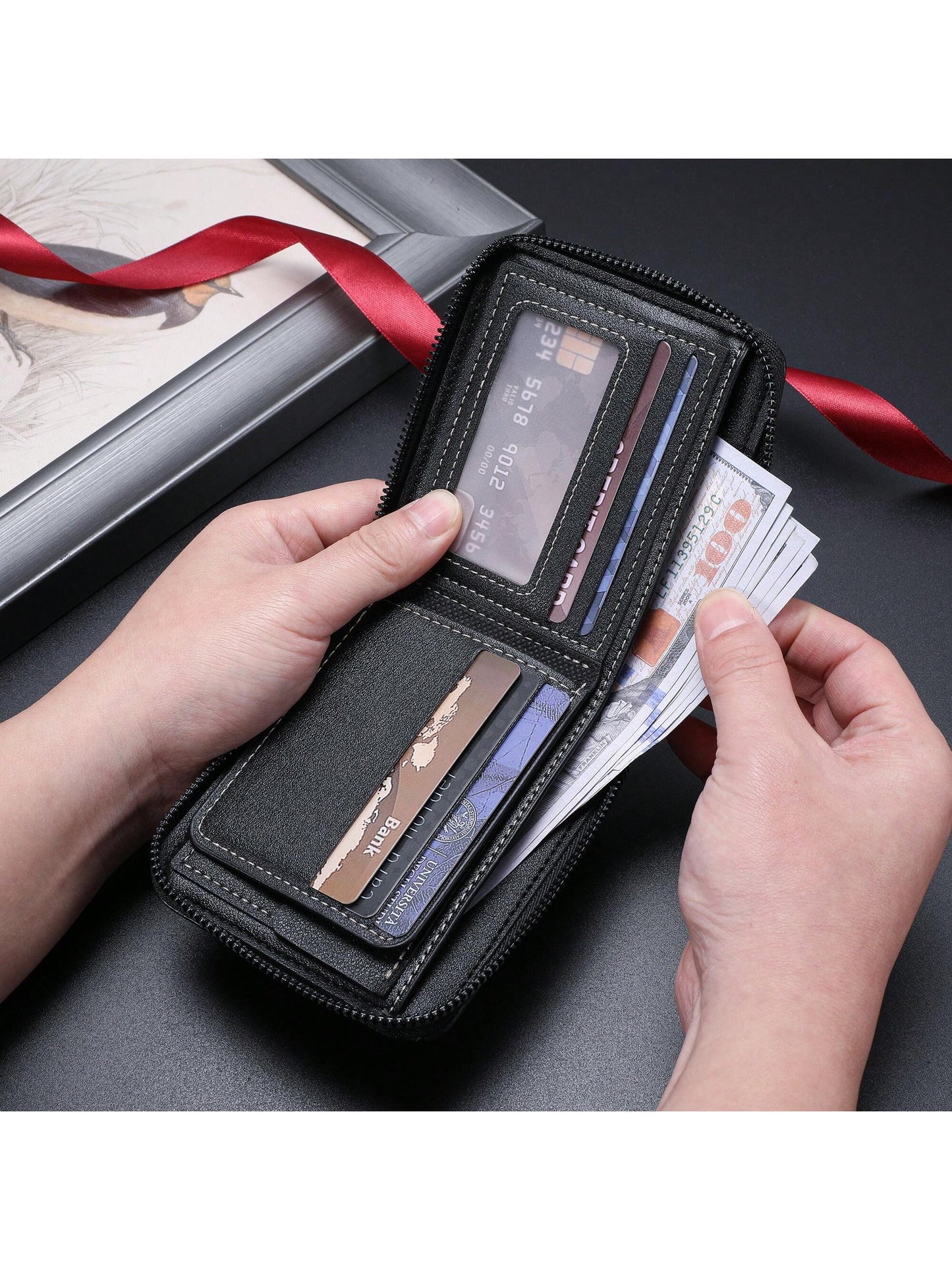 1pc New Fashionable Carbon Fiber Wallet, Casual Men's Multi-Functional Wallet, Young Student's Multi-Slot Card Holder, Versatile Gift For Men