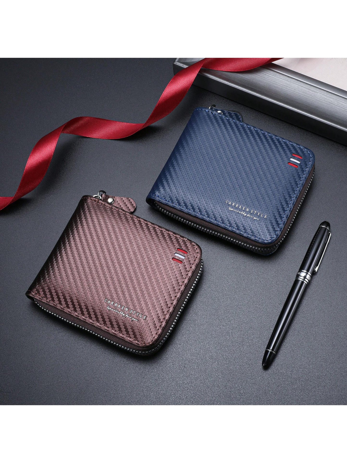 1pc New Fashionable Carbon Fiber Wallet, Casual Men's Multi-Functional Wallet, Young Student's Multi-Slot Card Holder, Versatile Gift For Men