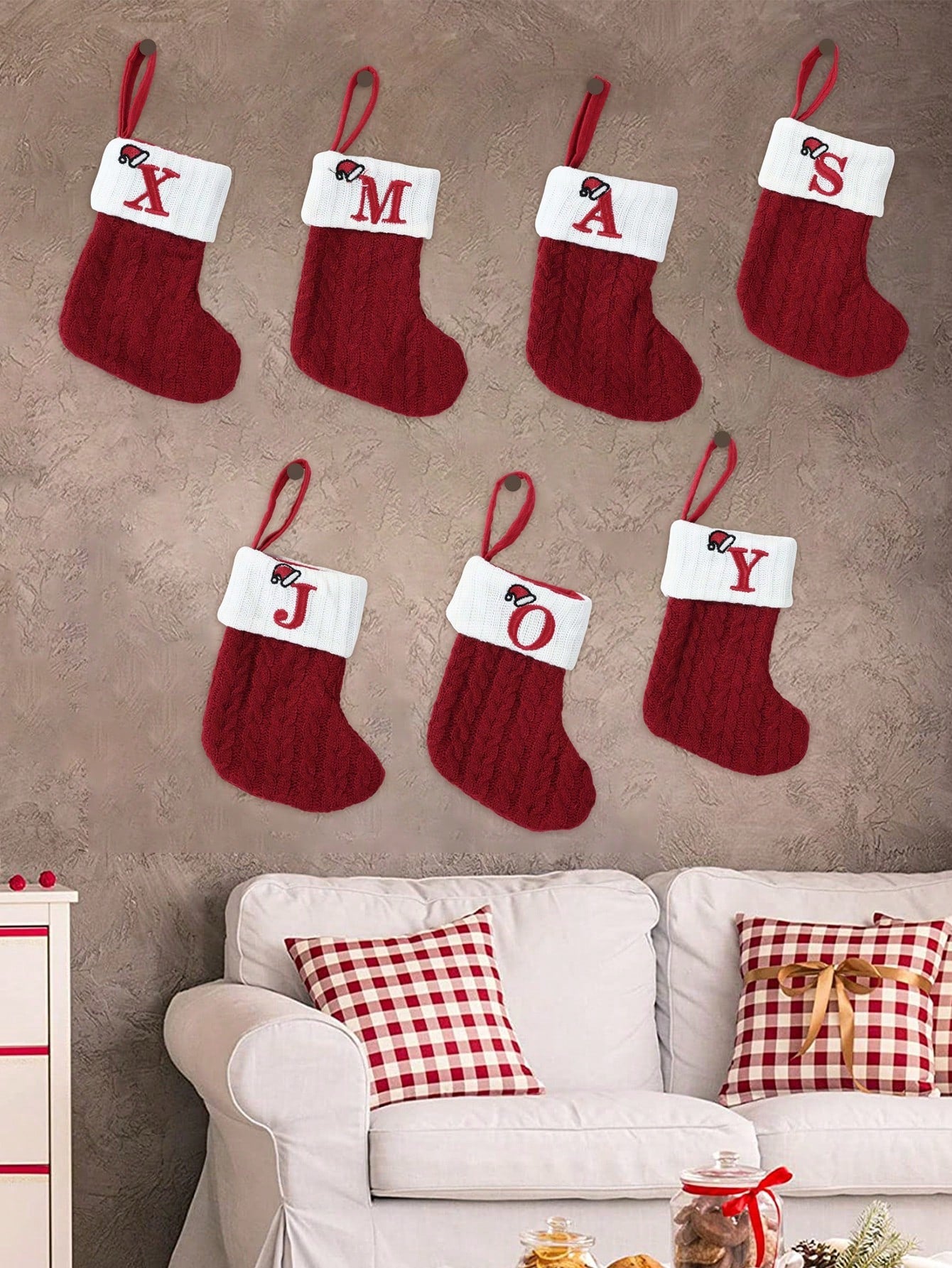 1Pc Embroidered Christmas Stockings,Knitted Alphabet A~Z Christmas Socks,Merry Christmas Hat Letter A~Z Knitted Socks,Christmas Tree Ornament,Home Decor,Christmas Decoration,Xmas Party Decor Party Supplies,2025 New Year Decor,Christmas