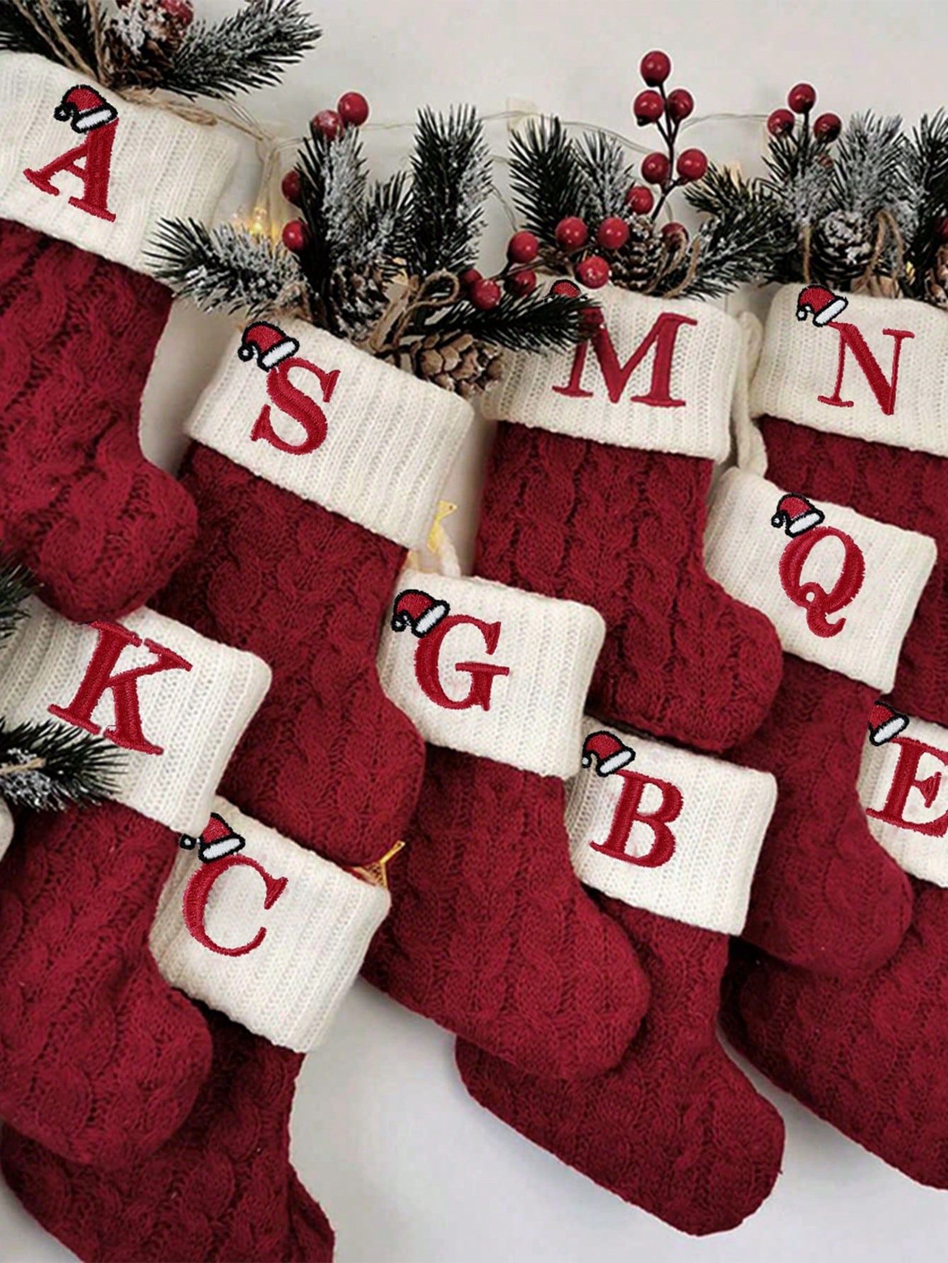 1Pc Embroidered Christmas Stockings,Knitted Alphabet A~Z Christmas Socks,Merry Christmas Hat Letter A~Z Knitted Socks,Christmas Tree Ornament,Home Decor,Christmas Decoration,Xmas Party Decor Party Supplies,2025 New Year Decor,Christmas