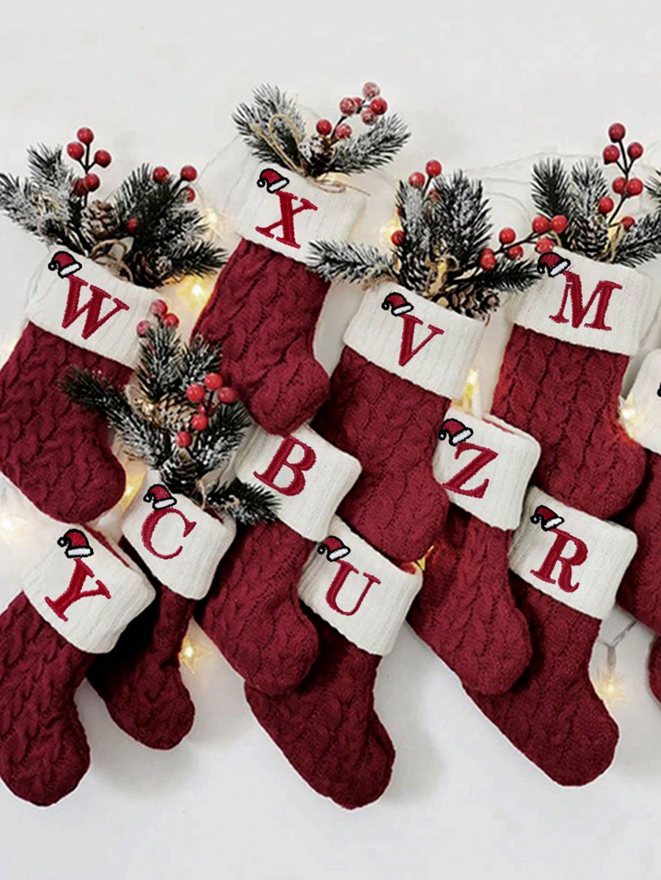 1Pc Embroidered Christmas Stockings,Knitted Alphabet A~Z Christmas Socks,Merry Christmas Hat Letter A~Z Knitted Socks,Christmas Tree Ornament,Home Decor,Christmas Decoration,Xmas Party Decor Party Supplies,2025 New Year Decor,Christmas