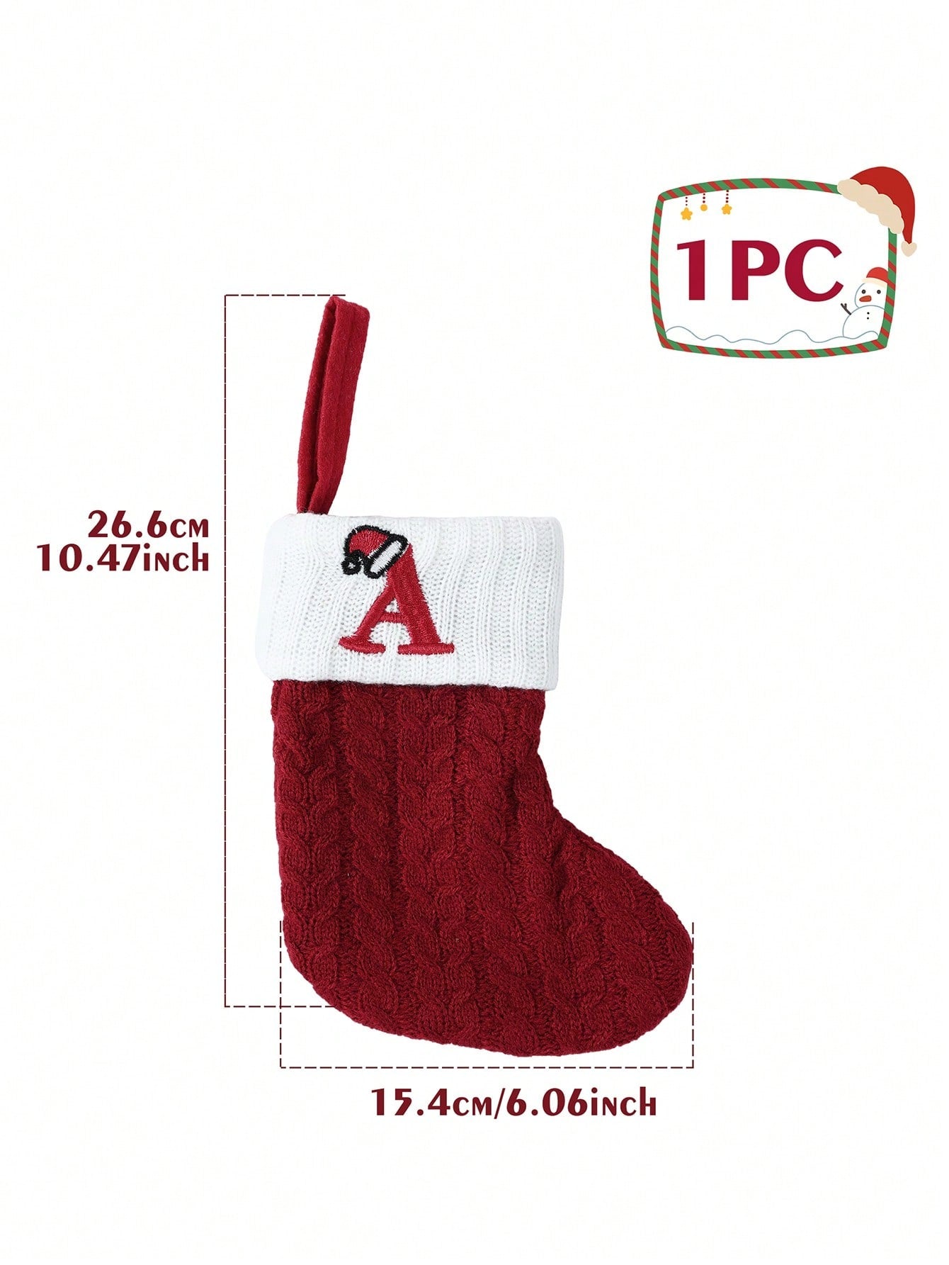 1Pc Embroidered Christmas Stockings,Knitted Alphabet A~Z Christmas Socks,Merry Christmas Hat Letter A~Z Knitted Socks,Christmas Tree Ornament,Home Decor,Christmas Decoration,Xmas Party Decor Party Supplies,2025 New Year Decor,Christmas