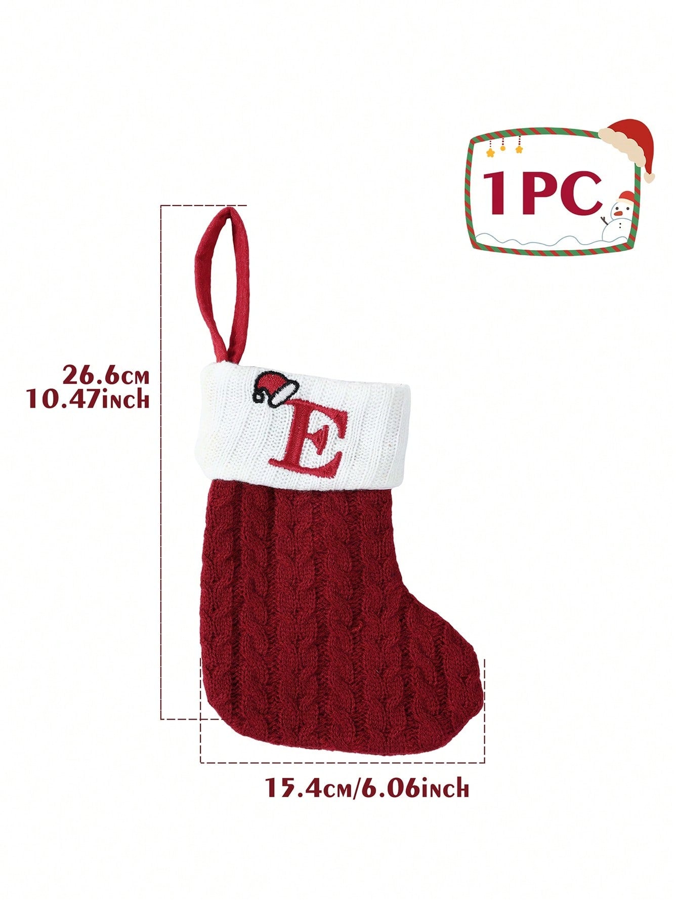 1Pc Embroidered Christmas Stockings,Knitted Alphabet A~Z Christmas Socks,Merry Christmas Hat Letter A~Z Knitted Socks,Christmas Tree Ornament,Home Decor,Christmas Decoration,Xmas Party Decor Party Supplies,2025 New Year Decor,Christmas