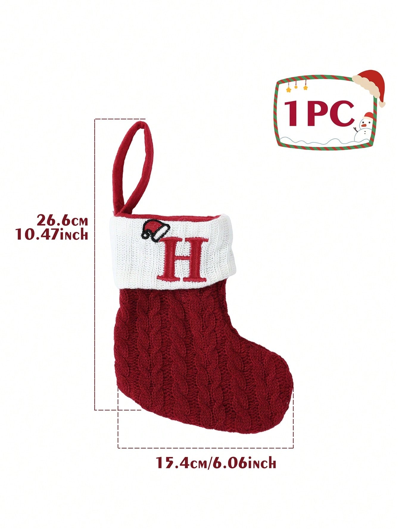 1Pc Embroidered Christmas Stockings,Knitted Alphabet A~Z Christmas Socks,Merry Christmas Hat Letter A~Z Knitted Socks,Christmas Tree Ornament,Home Decor,Christmas Decoration,Xmas Party Decor Party Supplies,2025 New Year Decor,Christmas