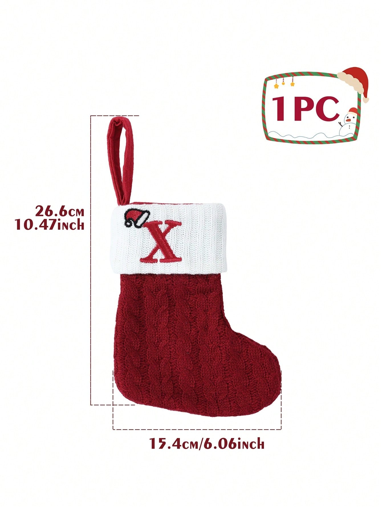 1Pc Embroidered Christmas Stockings,Knitted Alphabet A~Z Christmas Socks,Merry Christmas Hat Letter A~Z Knitted Socks,Christmas Tree Ornament,Home Decor,Christmas Decoration,Xmas Party Decor Party Supplies,2025 New Year Decor,Christmas