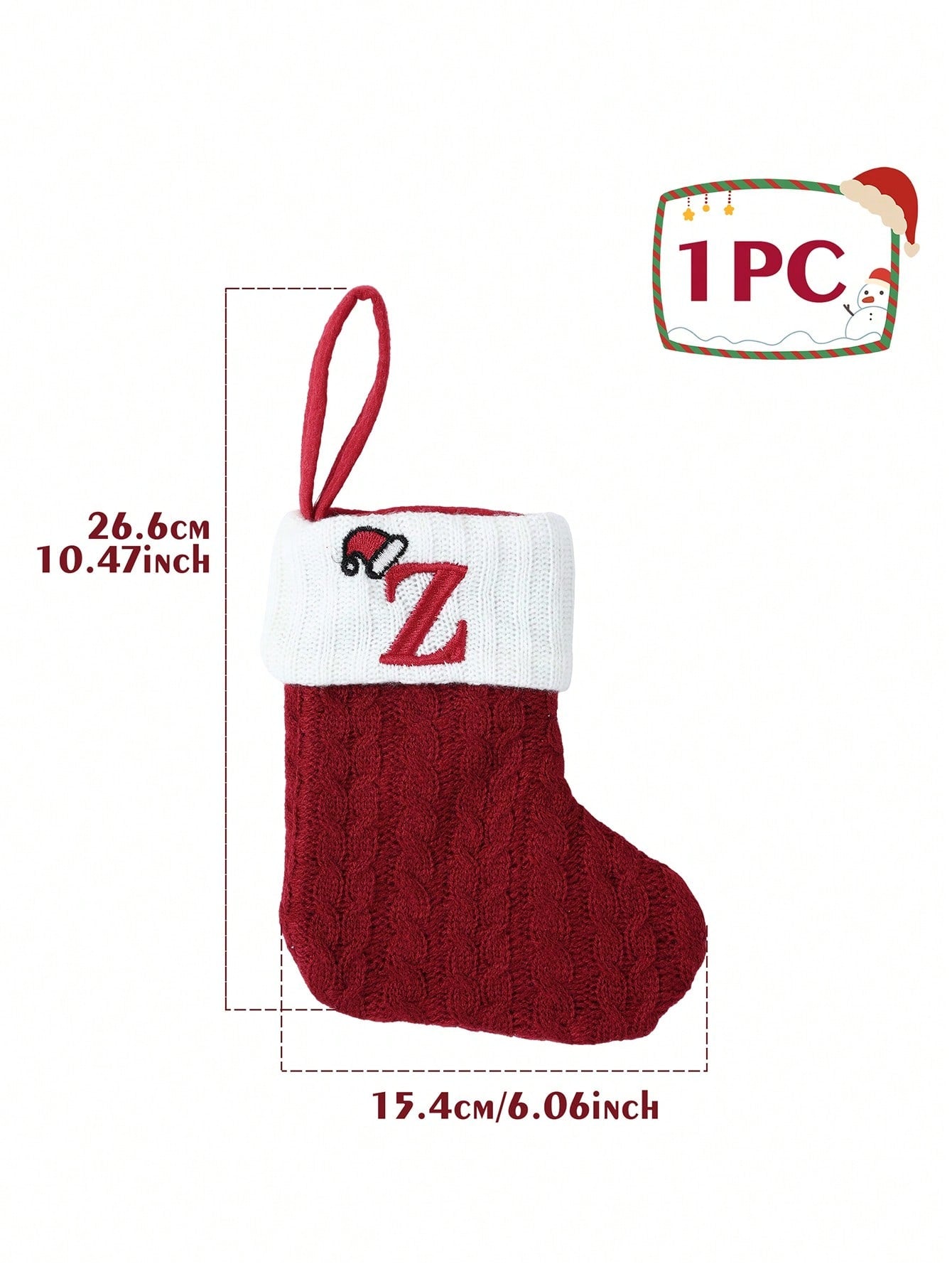 1Pc Embroidered Christmas Stockings,Knitted Alphabet A~Z Christmas Socks,Merry Christmas Hat Letter A~Z Knitted Socks,Christmas Tree Ornament,Home Decor,Christmas Decoration,Xmas Party Decor Party Supplies,2025 New Year Decor,Christmas