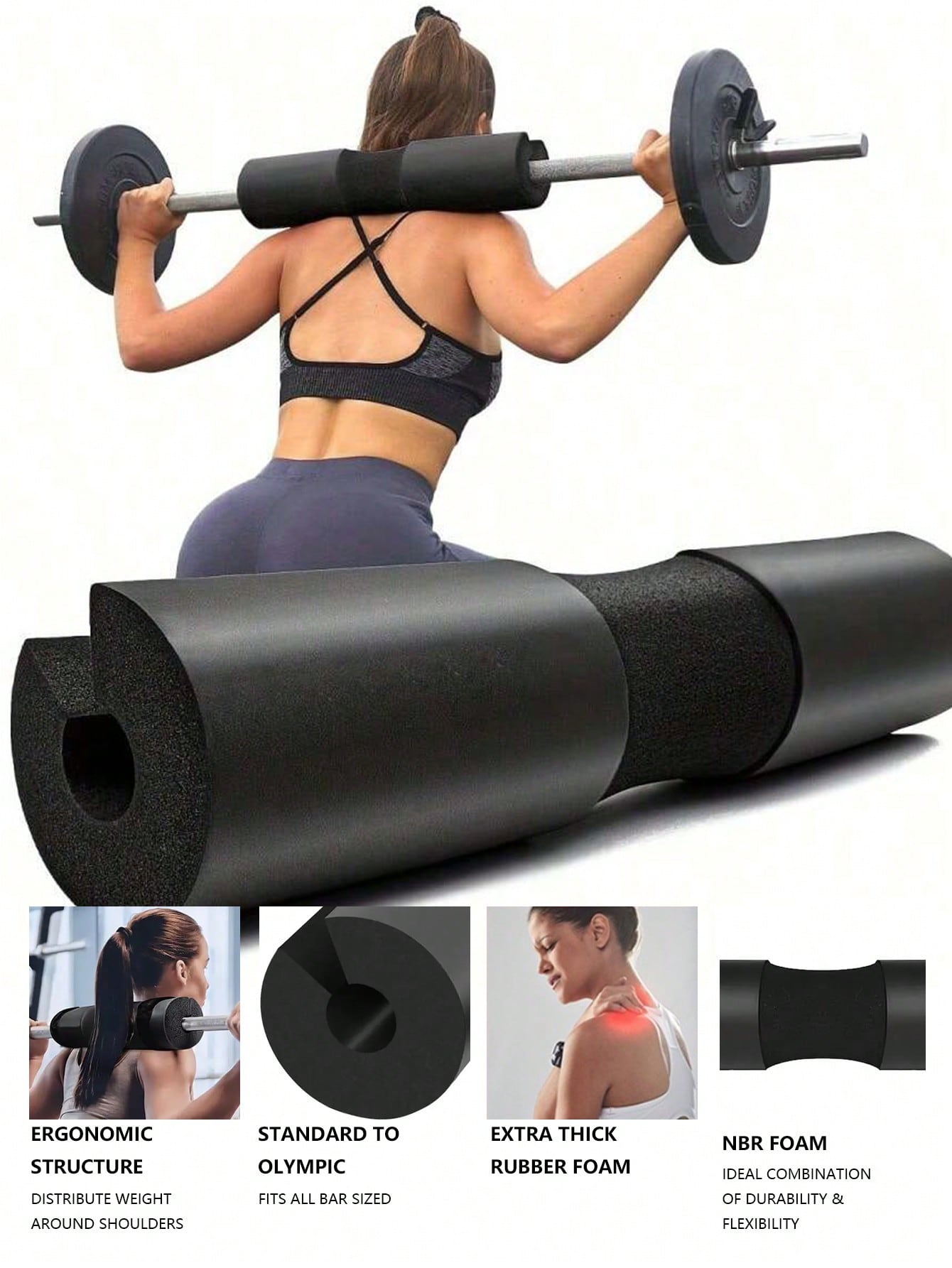 1 Barbell Pad Kit Consisting Of 2 Ankle Straps, 1 Resistance Tension Band, 1 Shoulder Pad, 1 Shoulder Pad Storage Bag And 2 Bindings For Squat Hip Thrust, Exercise, Weight Training