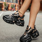 Women's Trendy Personality Black Letter Patchwork Breathable Thick Sole Sports Sneakers, Front Lace-Up Versatile Casual Outdoor Running Shoes, Comfortable