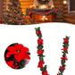 1pc Christmas Garland Decoration, Artificial Red Christmas Flower Garland, Christmas Holiday Fireplace Decor, Christmas Wreath Hanging Decor With Green Leaves For Fireplace, Stairs, Door Holiday Decoration,Christmas