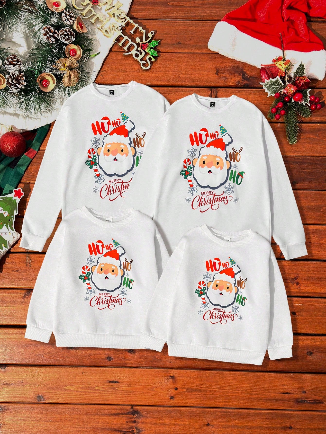 1pc White Father Christmas Print Fleece Lined Round Neck Loose Sweatshirt For Men, Suitable For Daily Activities, Party And Christmas Holidays In Autumn/Winter