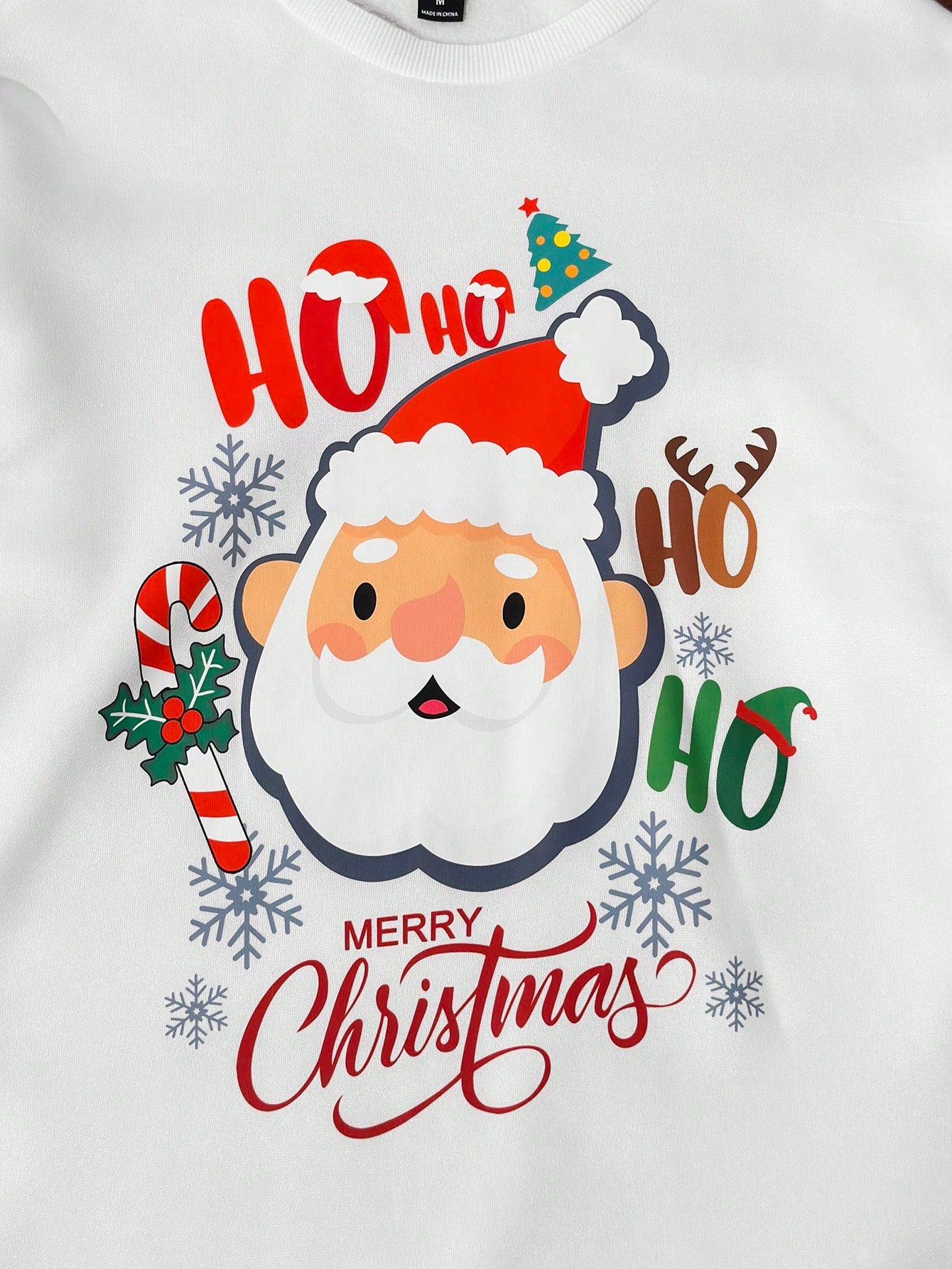 1pc White Father Christmas Print Fleece Lined Round Neck Loose Sweatshirt For Men, Suitable For Daily Activities, Party And Christmas Holidays In Autumn/Winter