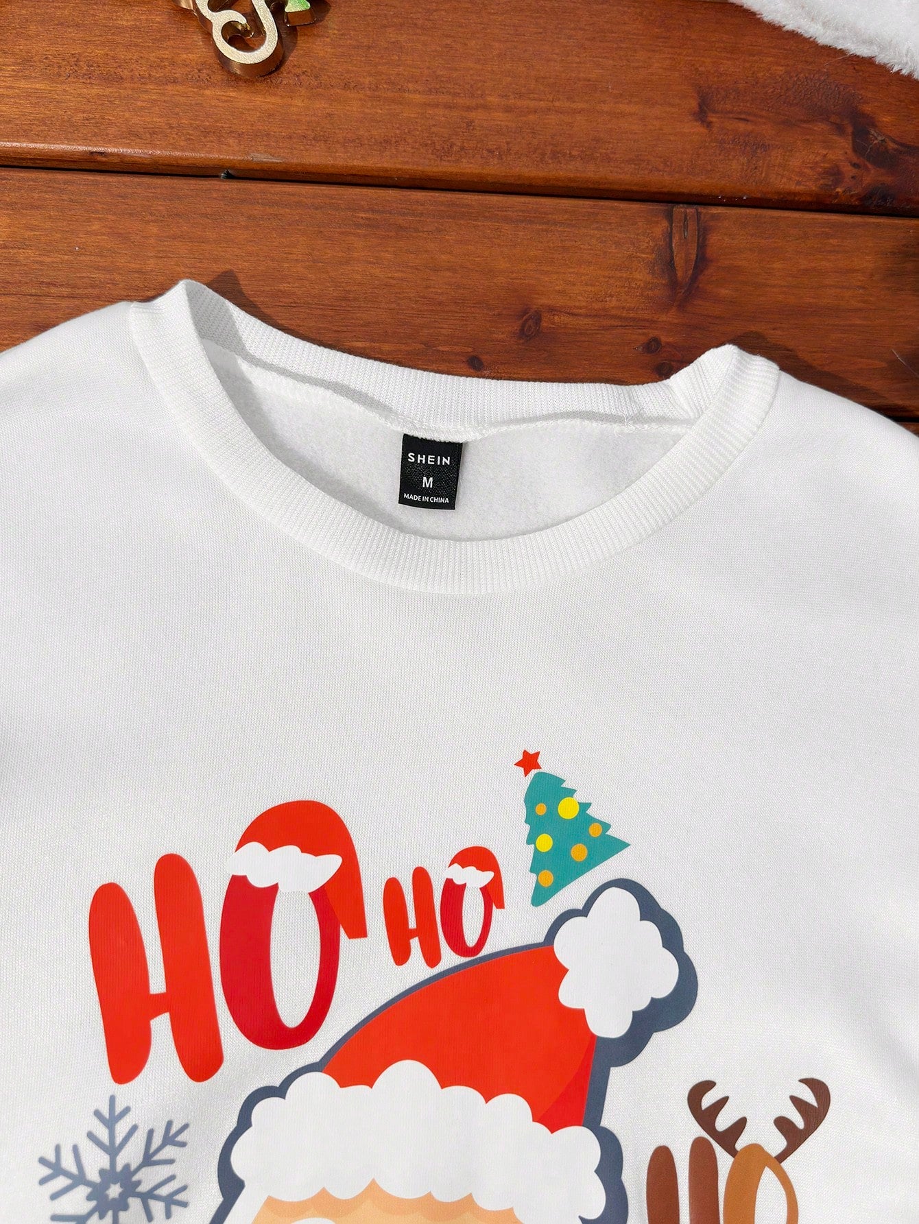 1pc White Father Christmas Print Fleece Lined Round Neck Loose Sweatshirt For Men, Suitable For Daily Activities, Party And Christmas Holidays In Autumn/Winter