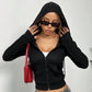 Solid Color Fitted Hoodie With Zipper And Long Sleeves