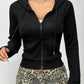 Solid Color Fitted Hoodie With Zipper And Long Sleeves