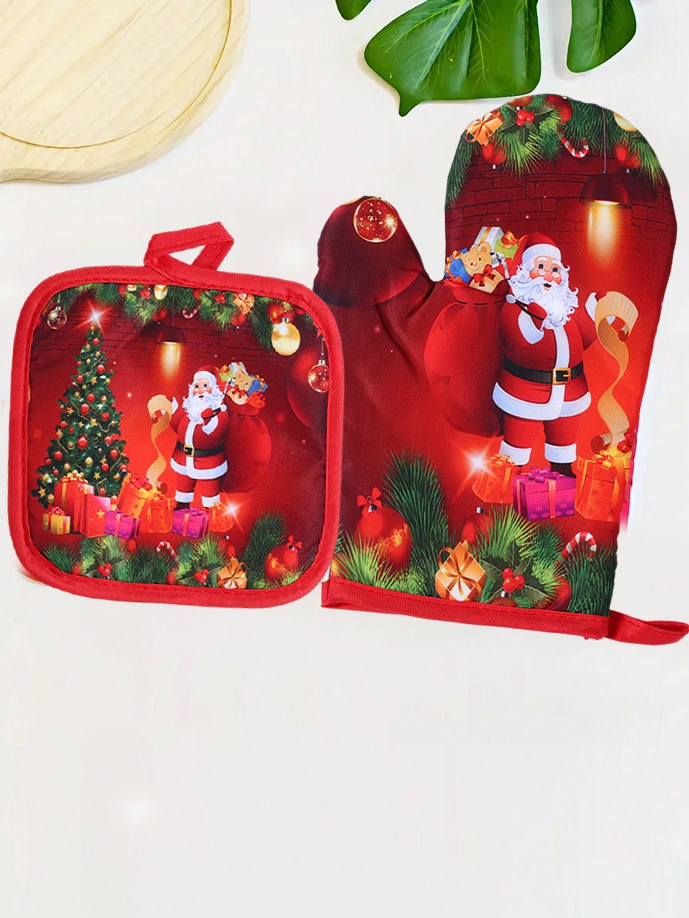 2Pcs Christmas Heat Insulation Oven Gloves,Santa Claus Snowman Pattern,Christmas Decorations,Kitchen Essentials, Baking Tools,Holiday Cooking And Baking Supplies,Xmas Party Decor,Merry Christmas,2025 New Year Decor