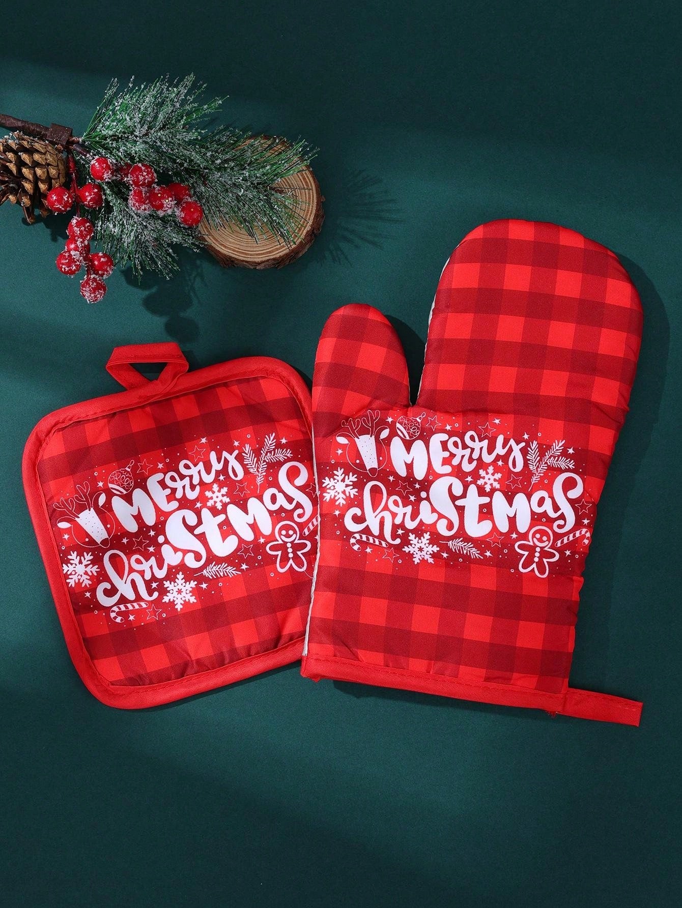 2Pcs Christmas Heat Insulation Oven Gloves,Santa Claus Snowman Pattern,Christmas Decorations,Kitchen Essentials, Baking Tools,Holiday Cooking And Baking Supplies,Xmas Party Decor,Merry Christmas,2025 New Year Decor