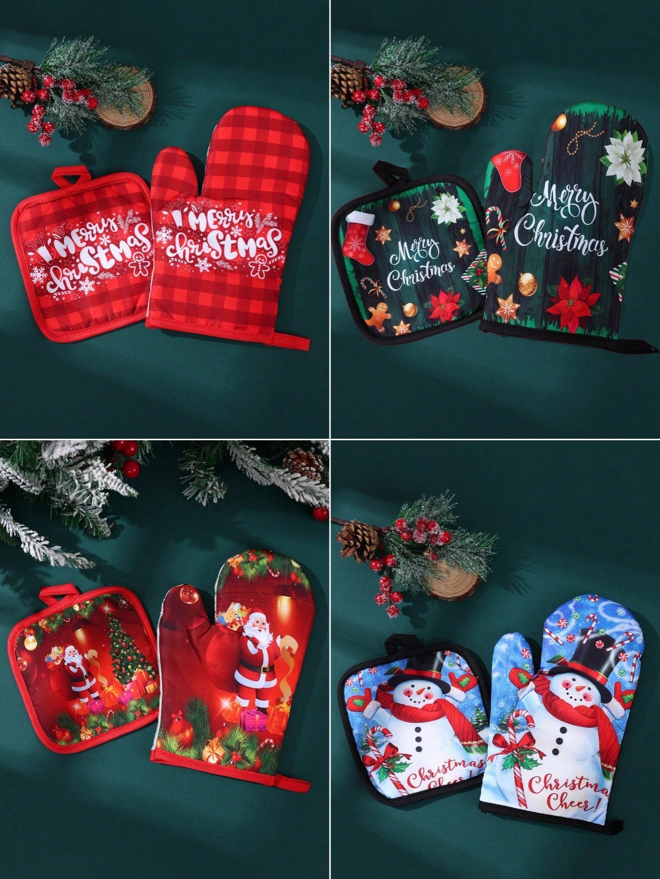 2Pcs Christmas Heat Insulation Oven Gloves,Santa Claus Snowman Pattern,Christmas Decorations,Kitchen Essentials, Baking Tools,Holiday Cooking And Baking Supplies,Xmas Party Decor,Merry Christmas,2025 New Year Decor