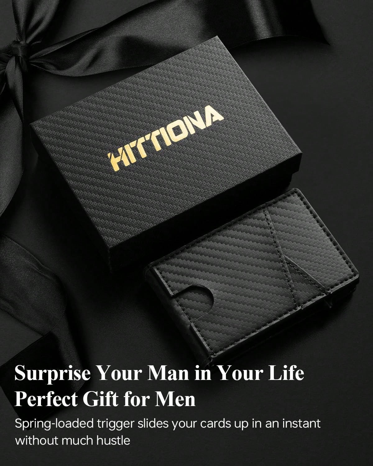 HITTIONA-Minimalist Slim Wallet For Men - Mens Wallets Leather With POP UP Card Holder Wallet Fits Front Pocket, RFID Blocking Bifold Men`S Wallets With Metal Money Clip